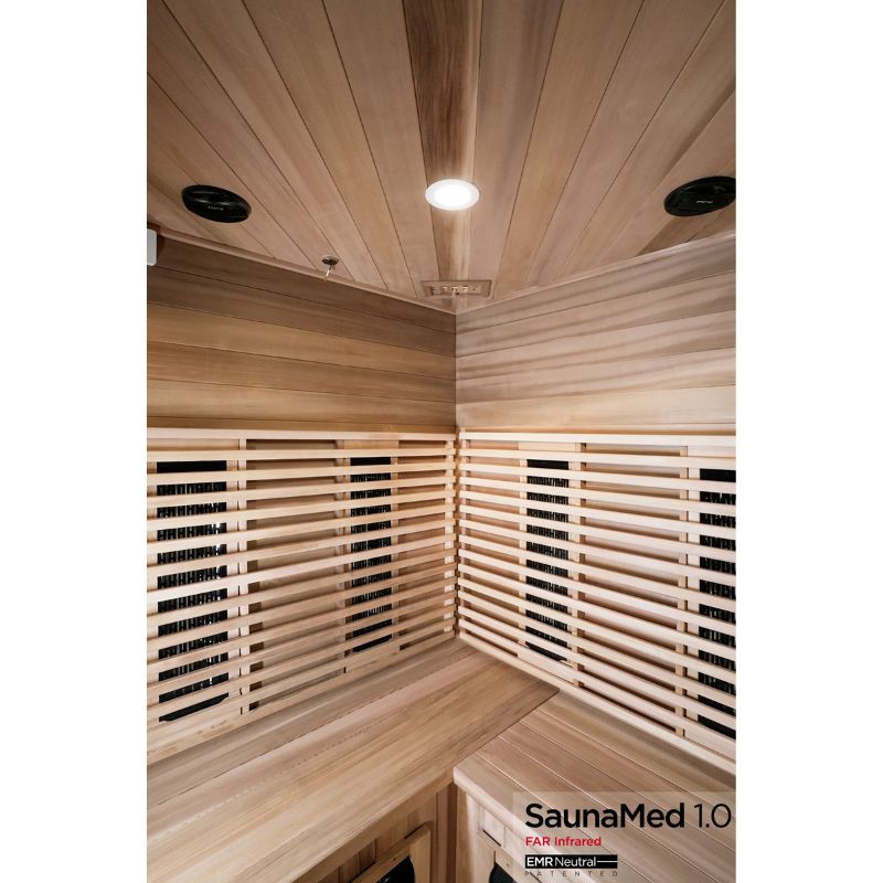 SaunaMed 4 - 5 Person Luxury Cedar FAR Infrared Domestic Indoor Sauna - EMR Neutral - 13A Plug & Play
