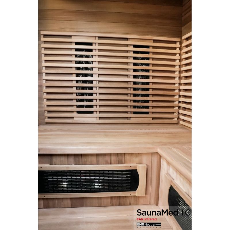 SaunaMed 4 - 5 Person Luxury Cedar FAR Infrared Domestic Indoor Sauna - EMR Neutral - 13A Plug & Play