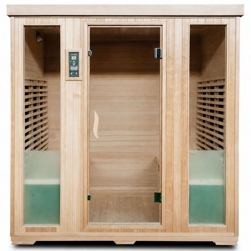 SaunaMed 4 Person Classic Hemlock FAR Infrared Domestic Indoor Sauna - EMR Neutral - 13A Plug & Play