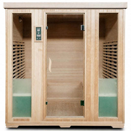 SaunaMed 4 Person Classic Hemlock FAR Infrared Domestic Indoor Sauna - EMR Neutral - 13A Plug & Play