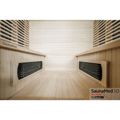 SaunaMed 4 Person Classic Hemlock FAR Infrared Domestic Indoor Sauna - EMR Neutral - 13A Plug & Play
