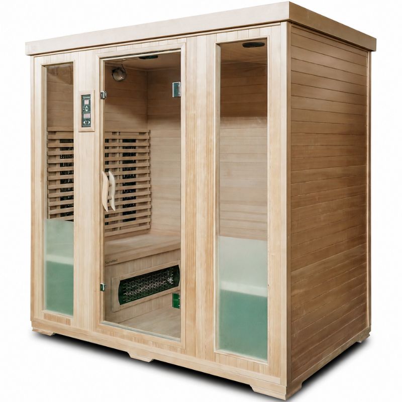 SaunaMed 4 Person Classic Hemlock FAR Infrared Domestic Indoor Sauna - EMR Neutral - 13A Plug & Play