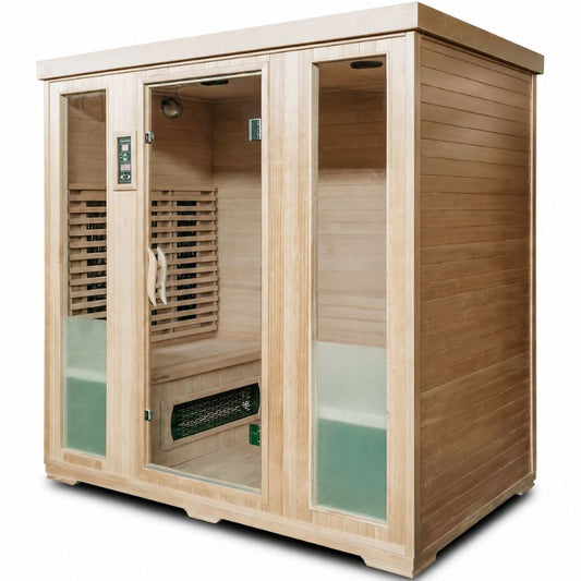 SaunaMed 4 Person Classic Hemlock FAR Infrared Domestic Indoor Sauna - EMR Neutral - 13A Plug & Play