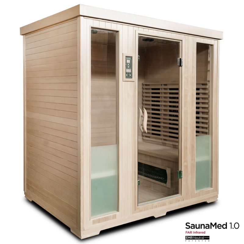 SaunaMed 4 Person Classic Hemlock FAR Infrared Domestic Indoor Sauna - EMR Neutral - 13A Plug & Play