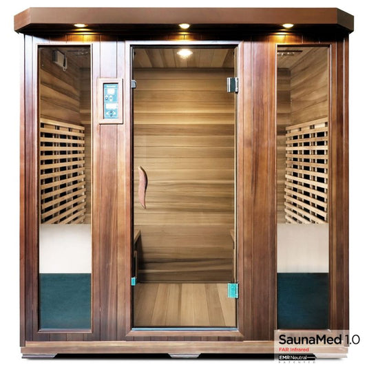 SaunaMed 4 Person Luxury Cedar FAR Infrared Domestic Indoor Sauna - EMR Neutral - 13A Plug & Play