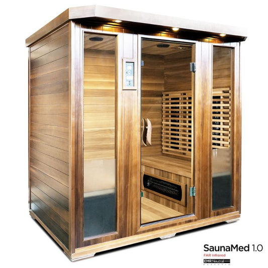 SaunaMed 4 Person Luxury Cedar FAR Infrared Domestic Indoor Sauna - EMR Neutral - 13A Plug & Play