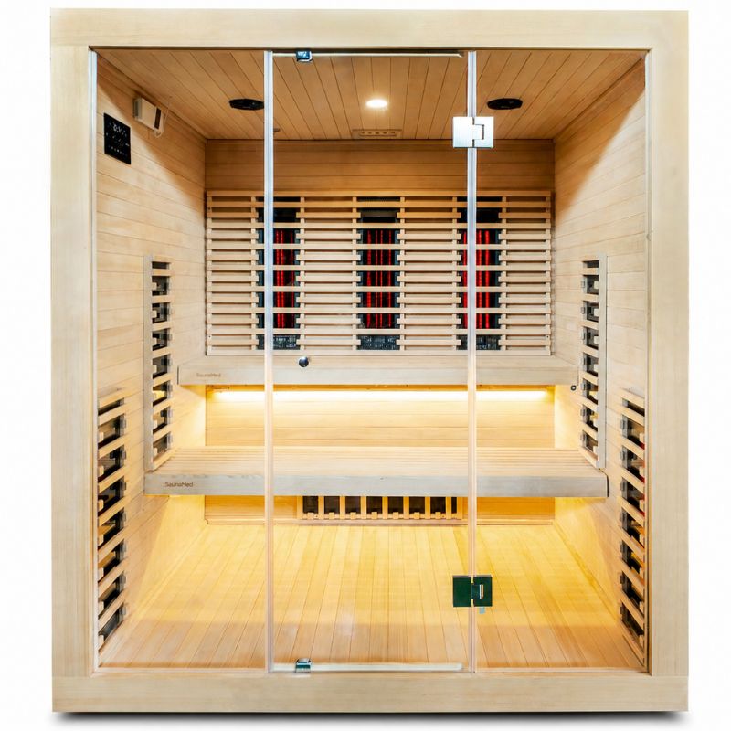 SaunaMed 6 Person Full Spectrum Infrared Hemlock Domestic Indoor Sauna - EMR Neutral - 13A Plug & Play