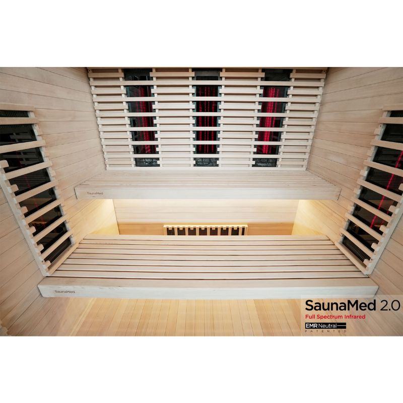 SaunaMed 6 Person Full Spectrum Infrared Hemlock Domestic Indoor Sauna - EMR Neutral - 13A Plug & Play