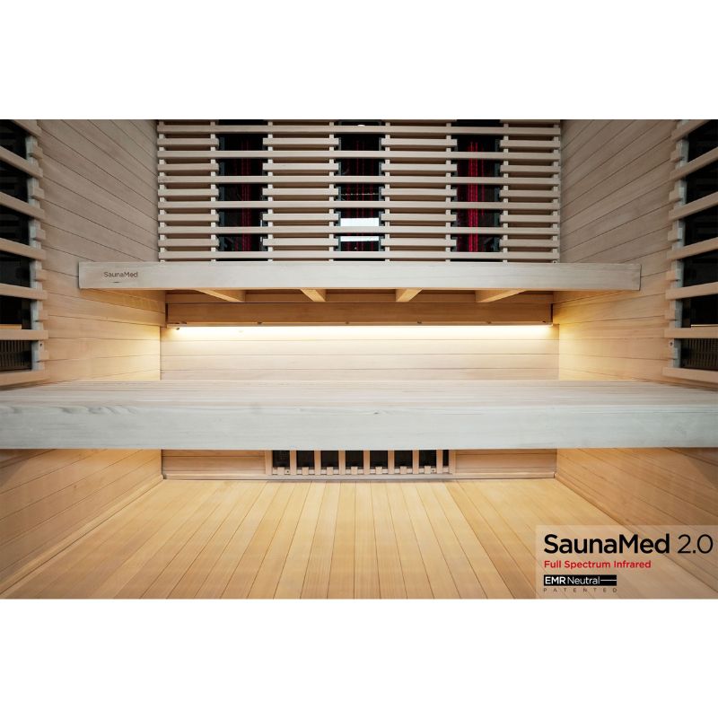 SaunaMed 6 Person Full Spectrum Infrared Hemlock Domestic Indoor Sauna - EMR Neutral - 13A Plug & Play