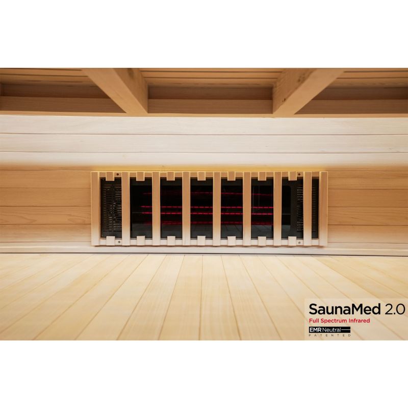 SaunaMed 6 Person Full Spectrum Infrared Hemlock Domestic Indoor Sauna - EMR Neutral - 13A Plug & Play