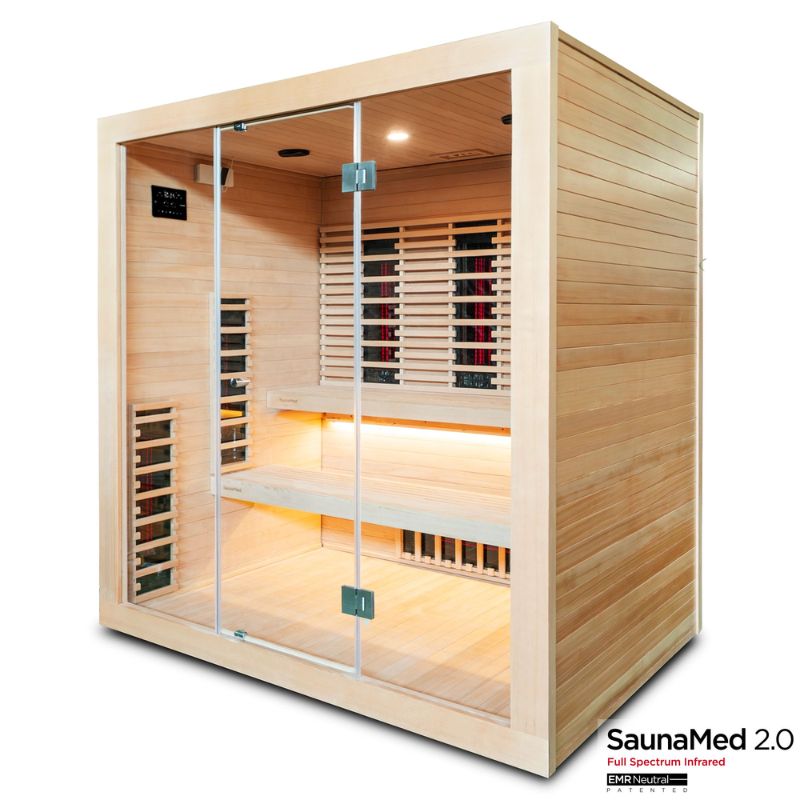 SaunaMed 6 Person Full Spectrum Infrared Hemlock Domestic Indoor Sauna - EMR Neutral - 13A Plug & Play