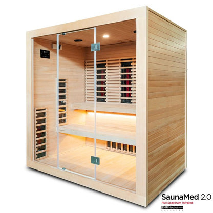 SaunaMed 6 Person Full Spectrum Infrared Hemlock Domestic Indoor Sauna - EMR Neutral - 13A Plug & Play