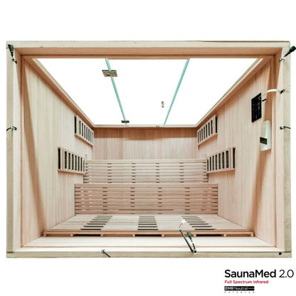 SaunaMed 6 Person Full Spectrum Infrared Hemlock Domestic Indoor Sauna - EMR Neutral - 13A Plug & Play