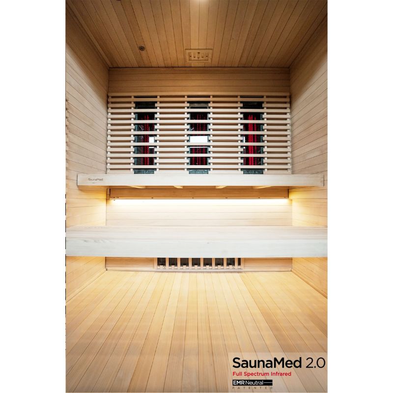 SaunaMed 6 Person Full Spectrum Infrared Hemlock Domestic Indoor Sauna - EMR Neutral - 13A Plug & Play