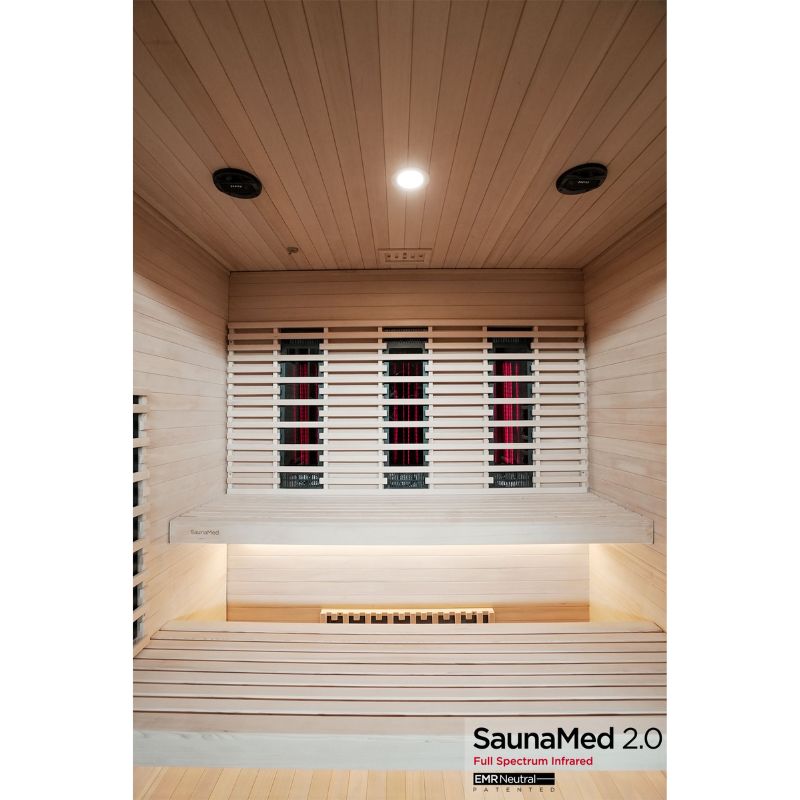 SaunaMed 6 Person Full Spectrum Infrared Hemlock Domestic Indoor Sauna - EMR Neutral - 13A Plug & Play