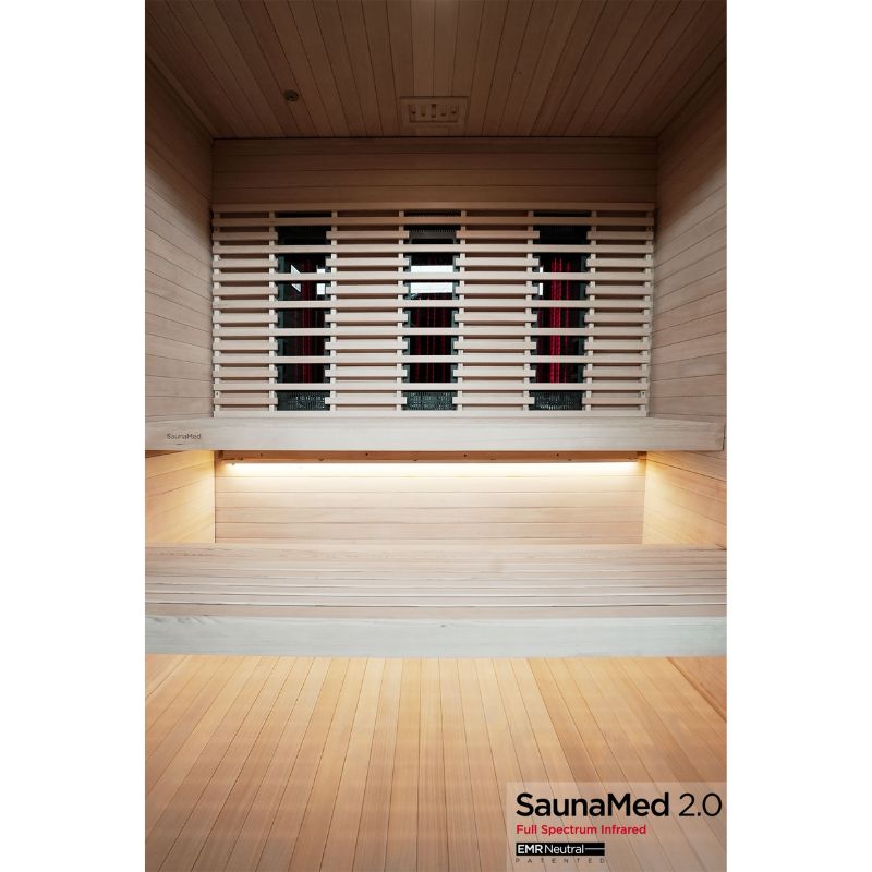 SaunaMed 6 Person Full Spectrum Infrared Hemlock Domestic Indoor Sauna - EMR Neutral - 13A Plug & Play