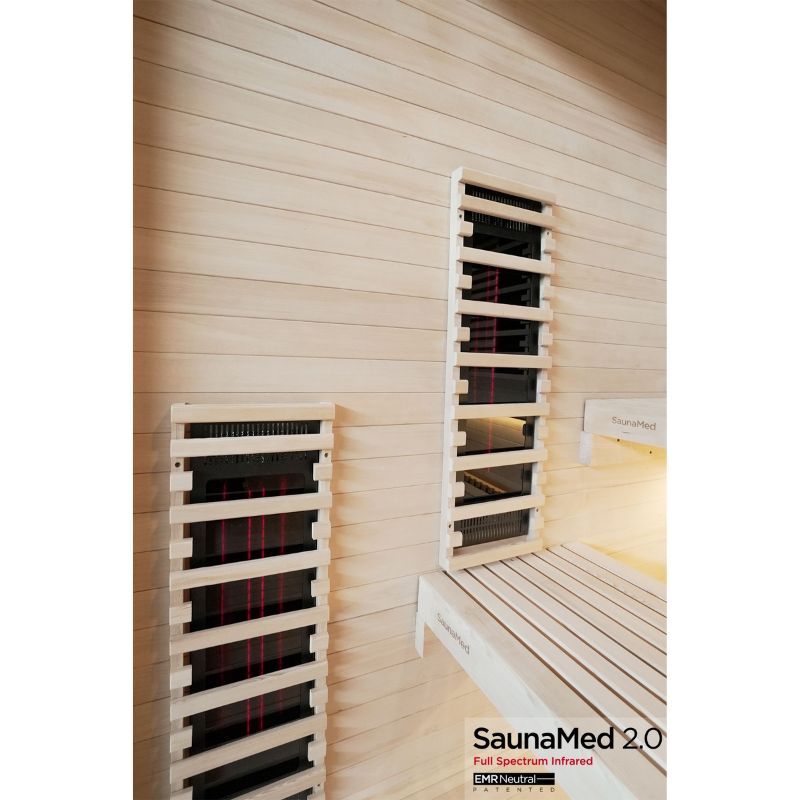SaunaMed 6 Person Full Spectrum Infrared Hemlock Domestic Indoor Sauna - EMR Neutral - 13A Plug & Play