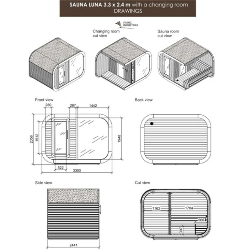 Viking Industrier Luna 6-8 Person Outdoor Sauna with Changing Room