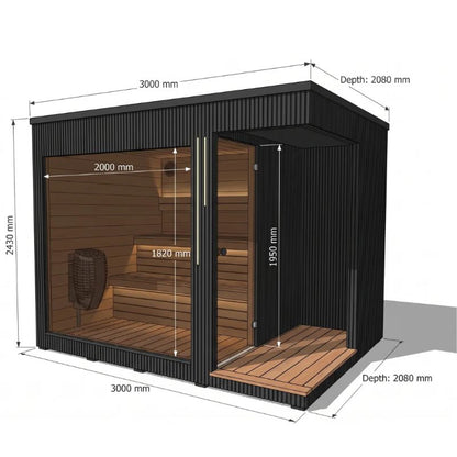 Whatagarden Aura Premium Outdoor Sauna with Integrated Shower
